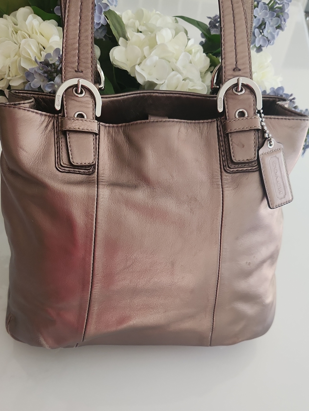 Vintage Coach Soho Metallic Bronze Leather Bag With Hangtag